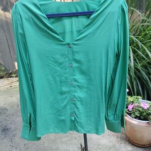 LOFT Emerald Green V-Neck Blouse